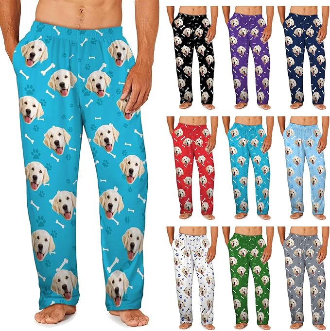 MyPupSocks Custom Pajama Pants for Pet Lover, Personalized Photo Face Printed Pajama Bottoms Sleepwear with Pockets