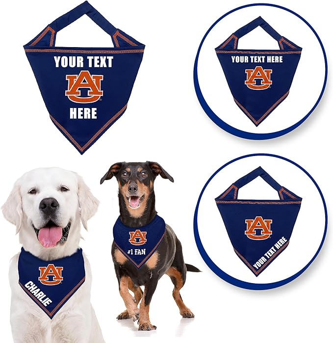 NCAA Auburn Tigers Personalized Tie Bandana for Dogs & Cats, Size Small/Medium. Custom Dog Bandana Scarf Bib for Pet Cat Dog. The Ultimate Game-Day & Party Customizable Bandana