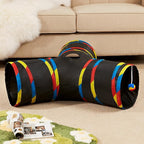 Tempcore Pet Cat Tunnel Collapsible Toy, 3-Way Kitty Tunnel with Peek Hole & Ball - Indoor Play Tube for Cats, Kittens, Puppy, Rabbit, Black & Rainbow