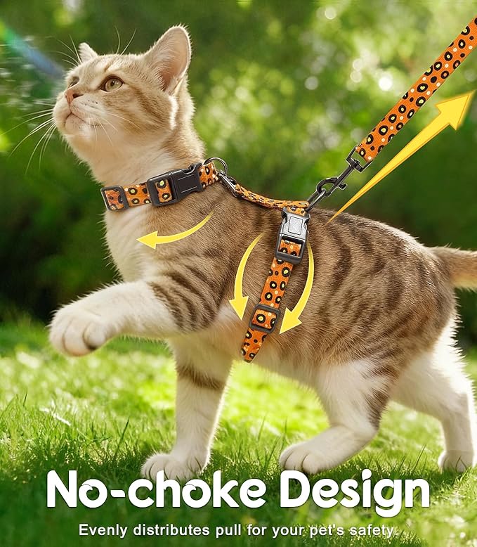 Halypet 2-Pack Cat Harness and Leash Set, Escape Proof 3-in-1 Adjustable Harness for Cats, Soft Lightweight, Easy On & Control for Walking, Travel & Outdoor Use, Vibrant Leopard Orange, Small