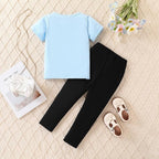 4-8T Toddler Girl Clothes Cat face print Short Sleeve Top+Pants Outfits Girl Spring and summer 2-Piece Set