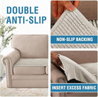 H.VERSAILTEX Plush Chenille Couch Cover for 3 Cushion Couch Anti Slip Washable Sofa Slipcovers Soft and Durable Furniture Protector for Dogs Cats Kids (27.5" x 71", Oatmeal)
