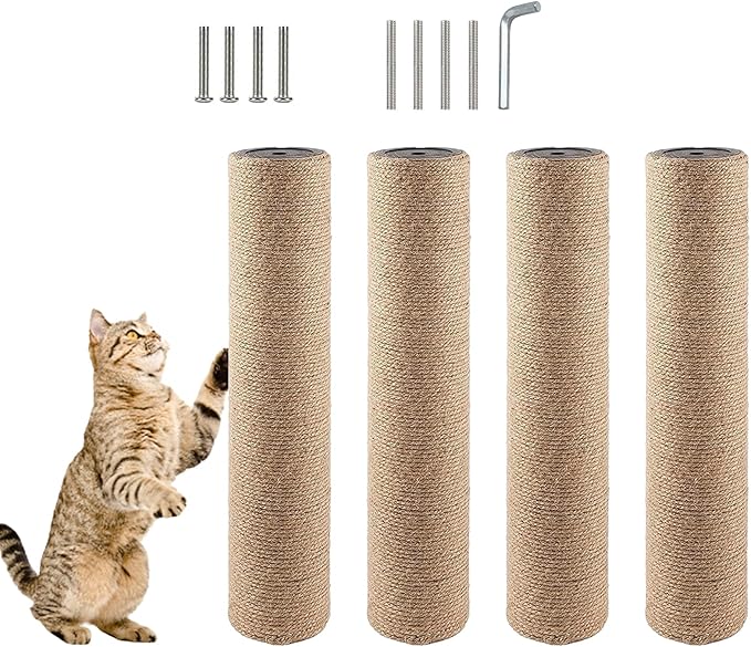 4 Pcs Cat Scratching Post Replacement for Indoor 15.7 x 3.1 Inches Cats Tree Replacement Parts Natural Jute Pole Part Cat Scratch Posts Refill with M8 Screws Spare Cat Furniture Accessories