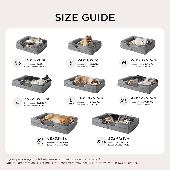 Bedsure Orthopedic Dog Beds Large Sized Dog - Washable Large Dog Cat Bed Waterproof, Comfort Dogs Couch Sofa with Washable Removable Cover, Pet Bed with Nonskid Bottom, Dune Haze Blue, 35"
