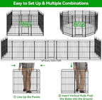 Heavy Duty Dog Playpen: 16 Steel Panels 47" Height, Square Steel Pipe with Reinforced Crossbars, 36FT 103 Sq.ft Portable Fence for Yard RV Camping, Snowy Black