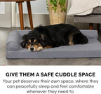 Furhaven Cooling Gel Dog Bed for Medium/Small Dogs w/ Removable Bolsters & Washable Cover, For Dogs Up to 35 lbs - Pinsonic Quilted Paw L Shaped Chaise - Titanium, Medium