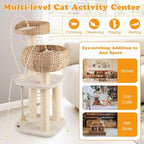 PETSITE 41 Inch Modern Cat Tree for Indoor Cats, Multi-Level Cute Cat Tree with Scratching Posts, Hand-Made Wicker Cat Condo & Top Perch, Dangling Ball, and Sisal Rope, Beige