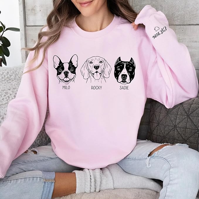 Custom Pet Photo Sweatshirt, Personalized Dog & Cat Face Drawing, Custom Pet Portrait from Photo, Dog Mom Dad Gift