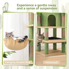 Globlazer Cactus Corner Cat Tree Tower for Large Cat, 66inch Tall Large Cat Tree Condo for Multiple Indoor Cats with 6 Scratching Posts, 2 Spacious Cat Condos, Soft Hammock, Hanging Basket, C66, Green