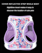 Light Purple Flower Pattern Dog Harness and Leash Set,No Escape Puppy Harnesses for Training Walking，Breathable Adjustable Puppy Vest for Small Medium Dogs, Cats (Light Purple, XXS)