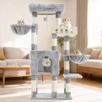 Cat Tree for Indoor Cats Large Adult, Heavy Duty Cat Tree for Large Cats 20 lbs+, Cat Condo with Big Wooden Perch, Cat Tower with 14 Scratching Posts, Hammock, Light Gray GCT023W