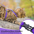PUPTECK Adjustable Cat Harness and Leash Set Escape Proof Kitten Strap Collar for Walking Travel, Purple, M