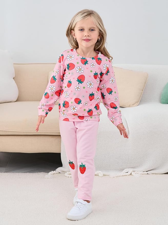 Little Girls Unicorn Outfits 2 Piece Kids Ruffle Sleeve Sweatshirt + Leggings Fall Leopard Clothing Sets 2-10 Years Old