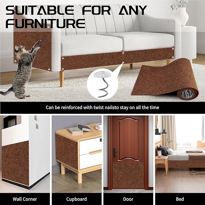 2 Pcs 39.4"x15.8" Cat Scratch Mat, Cat Scratch Couch Furniture Protector, Trimmable Self-Adhesive Cats Scratch Pads, DIY Cat Scratcher for Wall Protector and Covering Cat Tower (Brown)
