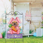 Artofy Welcome Easter Bunny Dog Large Decorative House Flag, French Bulldog Rabbit Yard Garden Outside Decor Pet Owner Lover Gift, Spring Carrot Egg Burlap Outdoor Home Decoration Double Sided 28 x 40