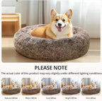 JOLLYVOGUE Calming Dog Bed Large Size Dog, Anti-Anxiety Donut Large Pet Bed, 36 inches Fluffy Faux Fur Round Cat Bed, Fits up to 75 lbs Pets (Smoke Brown)