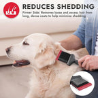 KONG Double-Sided Flexible Slicker Brush – De-Shedding & Detangling Tool, Padded Grip, Long Metal Pins, Flexible Head, for Medium to Large Dogs with Medium to Long Coats, Red/Gray