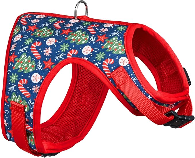Mile High Life Velcro Dog Harness, Air Mesh Floral Vest Harness for 20 lbs Small Dogs & Cats, Easy Get on Adjustable Easy Closures Both Neck and Chest(Red Tree, M Chest 18"-20")