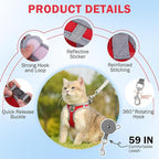 SCENEREAL Cat Harness and Leash Set Escape Proof, Adjustable Soft Air Mesh Kitten Harnesses for Girls Boys Small Medium Big Cats, Reflective Light Travel Pet Walking Vest for Puppy Rabbit, Red S