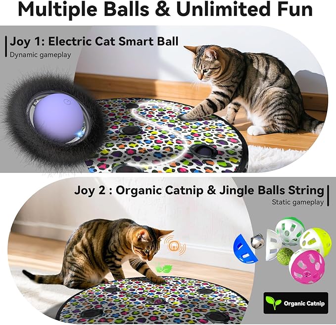 ORSDA Cat Toys for Indoor Cats, Interactive Activated Moving Ball in 7 Holes Mat, Automatic Fast Rolling Ball, Hide and Seek Toys for Adult Cats, Exercise Kicker Mouse Catching Game