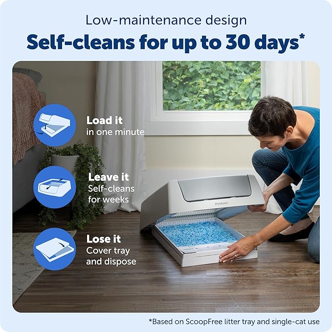 PetSafe ScoopFree Crystal Classic Self-Cleaning Litter Box System Automatic Cat Litter Box - Advanced Odor Control Includes Disposable Crystal Litter Tray Up to 30 Days of Hands-Free Cleaning