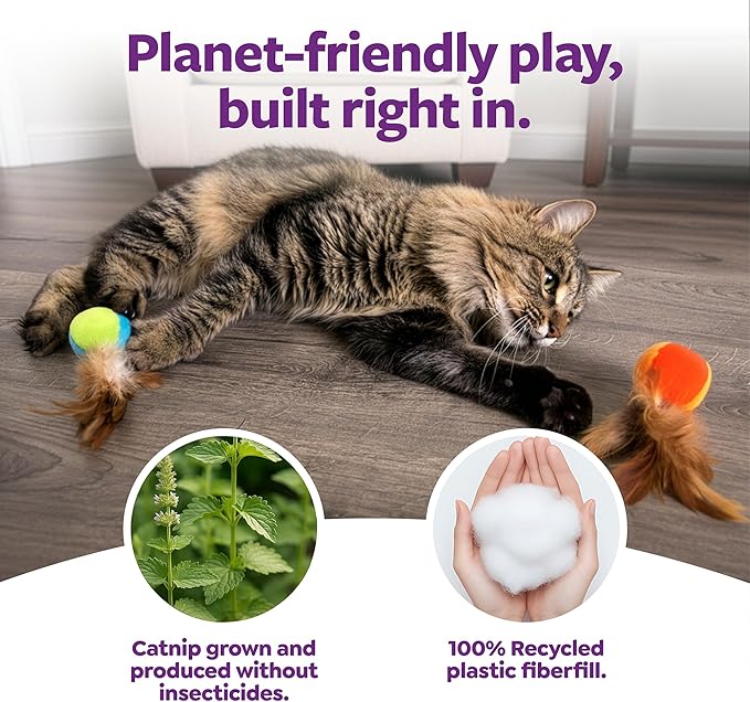 SmartyKat Flutter Balls Catnip Plush and Feather Cat Toys, Erratic Motion for Batting & Pouncing Fun for Cats & Kittens, Set of 2
