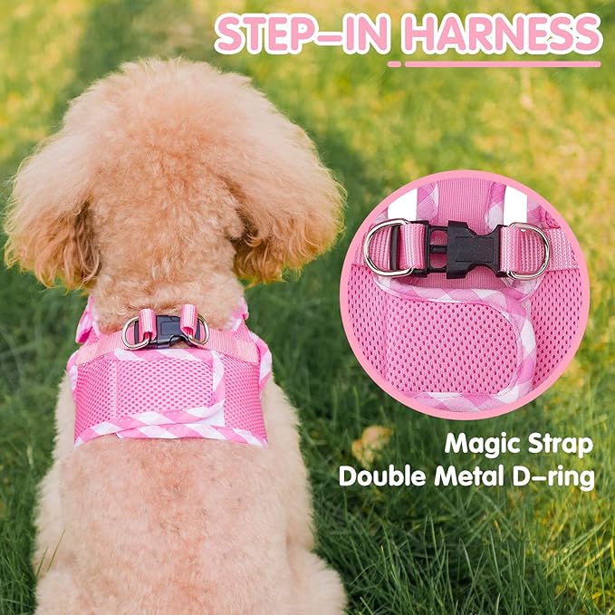 PUPTECK Dog Harness for Puppy and Small Sized Dogs, Step-in No Pull Soft Mesh Vest Harness for Cats Small Pets Walking, Pink, New XXS