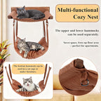 JSPYFITS Wooden Cat Wall Hammock, 18.9 x 12.6 Inch Double Layer Cat Furniture Hammock, Large Removable Multi-Function Cats Bed for Sleep/Play/Climb/Lounge Easy DIY Installation(Brown)