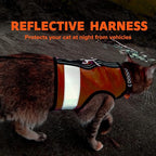 Kitty Holster Reflective Cat Harness – High-Visibility Cat Harness for Travel, Day and Night Walking - Soft Cotton Cat Accessories, Breathable, Secure & Washable, Made in USA-Outrageous Orange, M to L