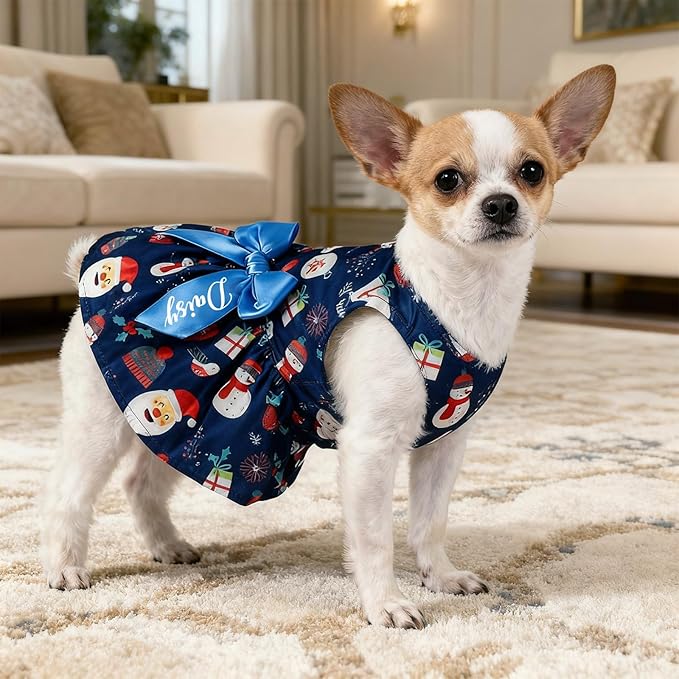 Personalized Dog Christmas Dress with Name, Custom Christmas Dress for Cat Girls, S-6XL Dog Winter Dress for Small Medium Large Dogs Xmas Outfit Birthday Gifts for Pet Girl(S)
