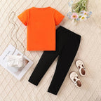 4-8T Toddler Girl Clothes Cat face print Short Sleeve Top+Pants Outfits Girl Spring and summer 2-Piece Set