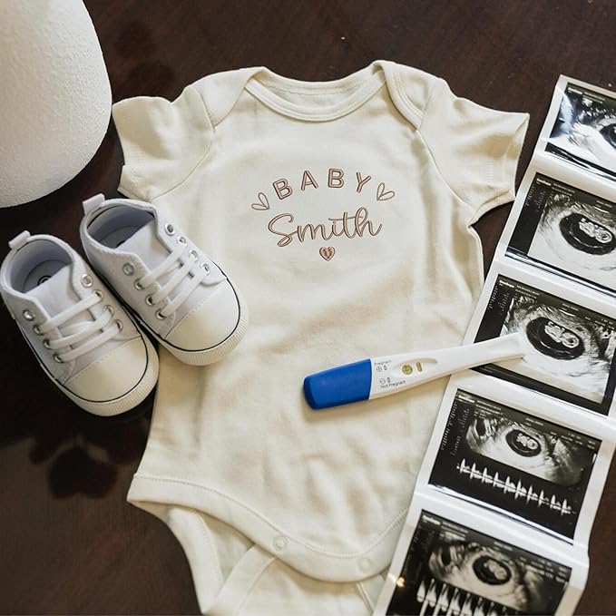 COUPLEHOODIES Personalized Baby Onesie Bodysuit – Custom Embroidery Gift for Pregnancy Reveal Baby Shower or First Grandchild