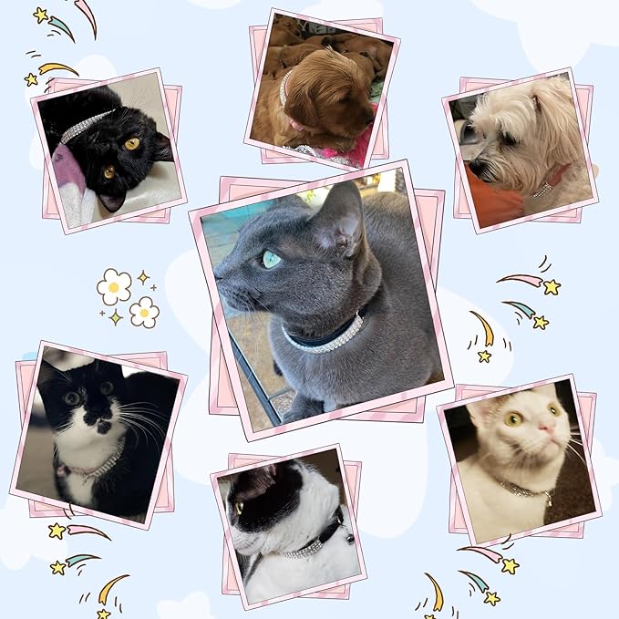 EXPAWLORER Soft Velvet Safe Cat Collars for Girl Cats - Rhinestones Bling Diamante Adjustable Collars Breakaway- Chirstmas Cat Clollar Gifts with Bells for Boy Cats Kitty and Small Dogs