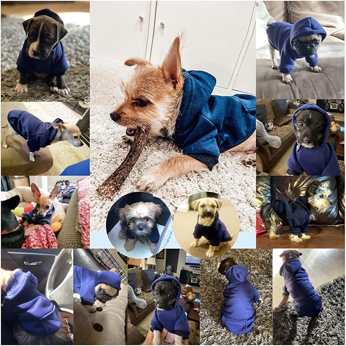 Jecikelon Winter Dog Hoodie Sweatshirts with Pockets Warm Dog Clothes for Small Dogs Chihuahua Coat Clothing Puppy Cat Custume (Navy, X-Large)