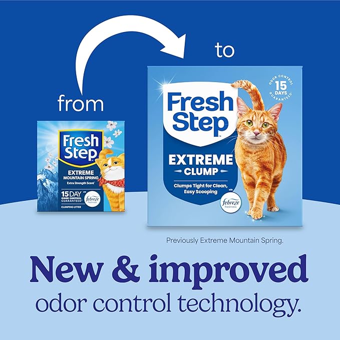 Fresh Step Extreme Clumping Litter With Febreze Freshness, Mountain Spring Scent Clumping Cat Litter With Guaranteed Odor Control, 14 lb. Box