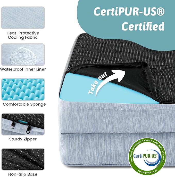 Cooling Dog Bed for Large Size Dogs, Q-Max >0.4 Summer Cool Orthopedic Foam Pet Sofa Bed with Sides, Bolster Anti-Slip Couch with Washable Removable Cover, XL 44x32x7 inch, Blue