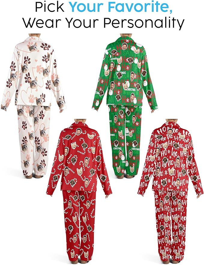 Printualist Personalized Pajamas with Faces – Custom Photo Pajama Sets for Men Women Family Pet Matching Couple Pjs Xmas Gift