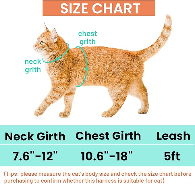 Cat Harness and Leash Escape Proof for Walking Travel Outdoor - Soft Nylon Adjustable Cute Cat Harness Leash Set with Airtag Holder for Small Large Cats