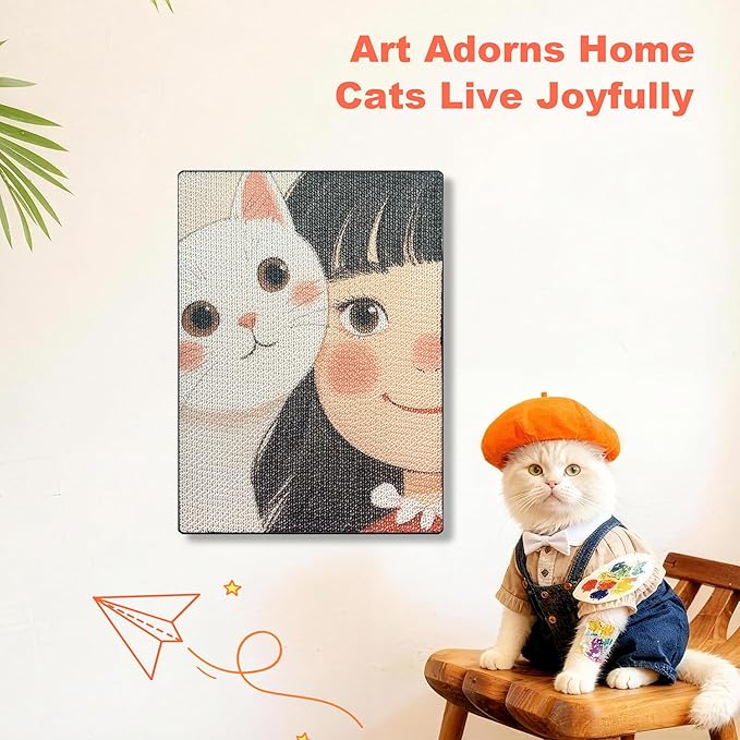 Art Cat Scratching Pad,Wall Scratcher for Indoor Cats - 16.54x11.81x1.18 Inches, Double-Sided Use, Cat Cardboard Scratcher Fits All Breeds & Sizes, Easy to Install,Cat Gifts
