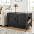 Homhedy Cat Litter Box Enclosure, Wooden Cat Washroom Furniture with Barn Door, Pet House, Fit Most of Litter Box, Black