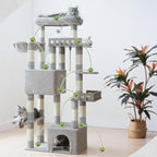 Maine Coon Cat Tree, Heavy Duty Cat Tree for Indoor Cats Large Adult, Cat Tower for Large Cats 20 lbs+ with Hammock, 2 Big Perches, 2 Cat Condos, 15 Scratching Posts, Light Gray GCT033W