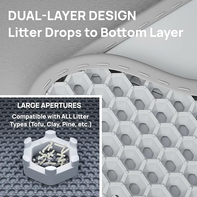 Upgraded Cat Litter Mat, Pet Feeding Mat, Detachable Dual Layer Litter Trapper Pad, Easy Clean Washable Quick Emptying, Water Urine Proof, Non-Slip Soft on Kitty Paws, 23.6 x 17.7 Large Big