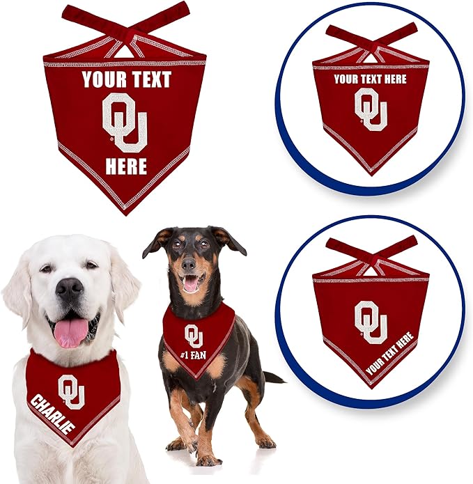 Pets First NCAA Oklahoma Sooners Personalized Tie Around Bandana for Dogs & Cats, Size Large/X-Large. Custom Dog Bandana Scarf Bib for Pet Cat Dog. The Ultimate Game-Day & Party Customizable Bandana