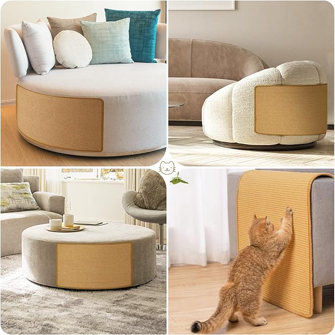 Carpet Cat Scratching Mat Sisal, 2 Packs Sisal Fabric Large 23.6" x 15.7" Scratching Pad for Indoor Cats with Adhesive Hook Loop Tape, Cat Scratching Rug Wall Scratchers for Indoor