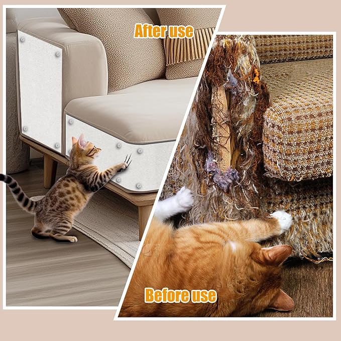 Cat Scratch Mat,118.5"x17.4" Trimmable Self-Adhesive Cat Scratch Furniture Protector, Sticky Cat Scratcher Wall Mat, Covering Cats Tower, Couch Protector from Cats Claws (White)
