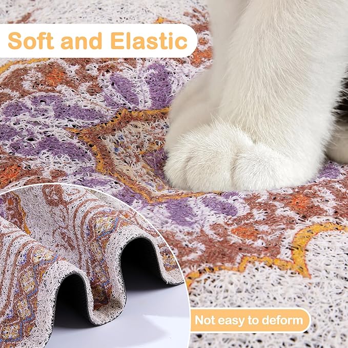 Glittme Cat Litter Mat with Non-Slip Bottom Litter Box Mat 24"X15" Litter Trapping Mat Easy to Clean Washable Cat Food Mat for Kitty,S