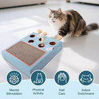 PAWISE 3-in-1 Interactive Cat Toy, Whack-A-Mole Cat Puzzle & Cat Scratching Board with Catnip, Cardboard Cat Scratcher Box for Indoor Cats, Kitten IQ Boost & Boredom Relief