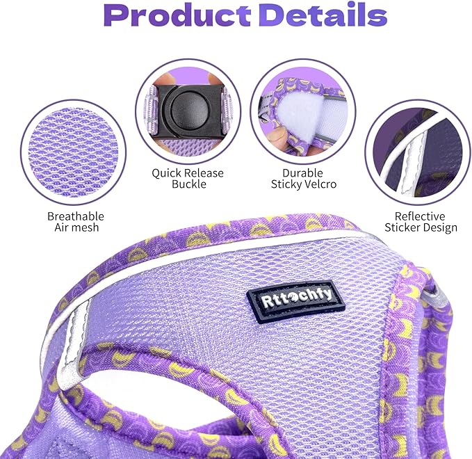 Rttochfy Cat Harness and Leash Set, Escape Proof Kitten Harness, Soft and Breathable Vest with Reflective Strip, Easy to Wear for Cats Walking and Traveling (Blue, L)