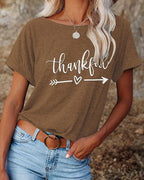 NIUBIA Women's T Shirts Summer Tops Simple Heart Graphic Shirts Sayings Short Sleeve Vacation Casual Blouse Thankful Tee
