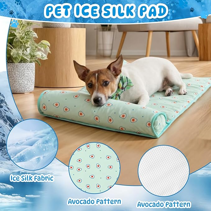 4 Pack Cooling Dog Mats with Supportive Pillow 23.6" x 31.5" Self Cooling Dog Pads Ice Silk Washable Pet Cool Mat Summer Cat Sleeping Pad with Storage Bag for Crate Bed Floor (Large, Green)